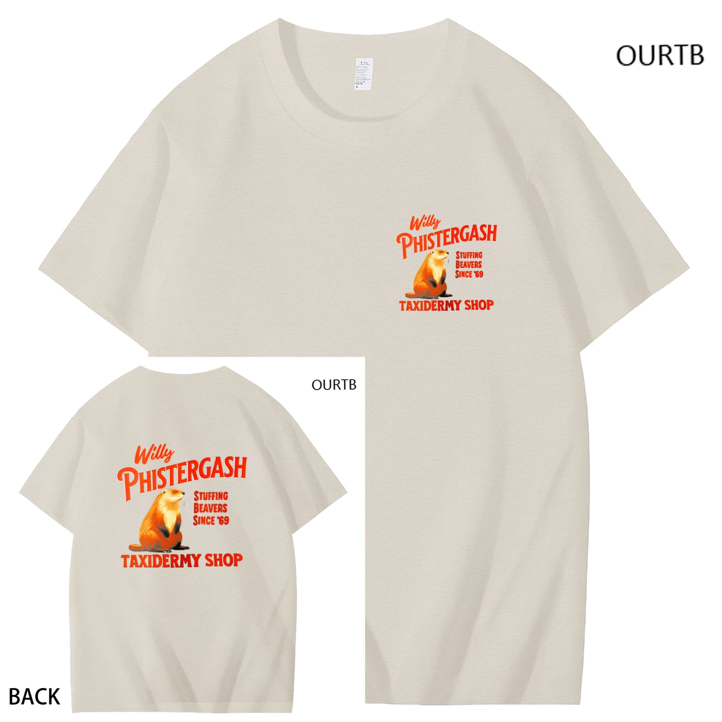 Willy Phistergash Stuffing Beavers Since'69 Taxidermy Shop Art Pattern Print T-Shirt