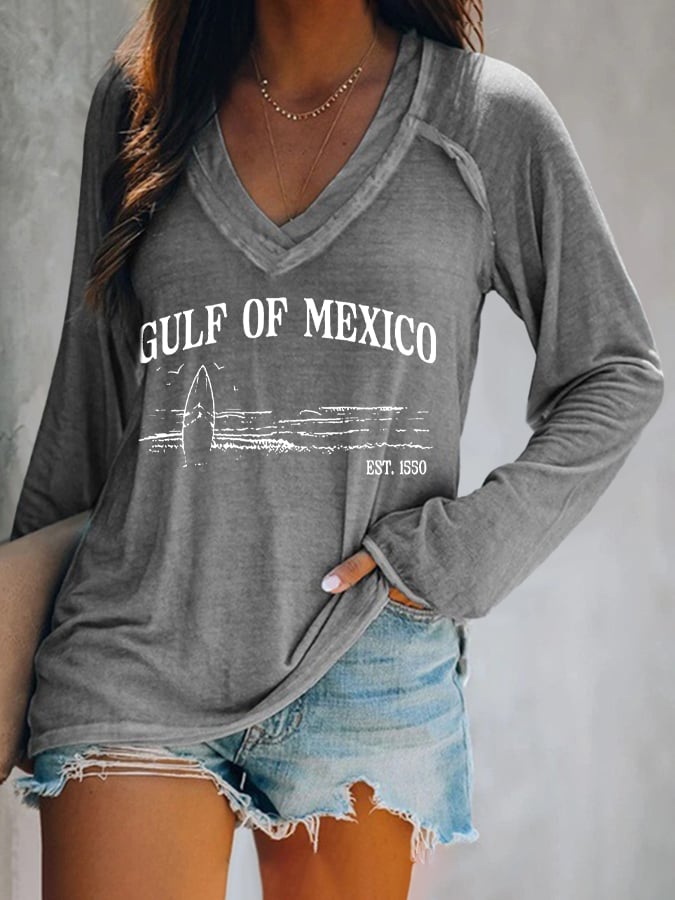 Women's Gulf Of Mexico Print V Neck T-Shirt