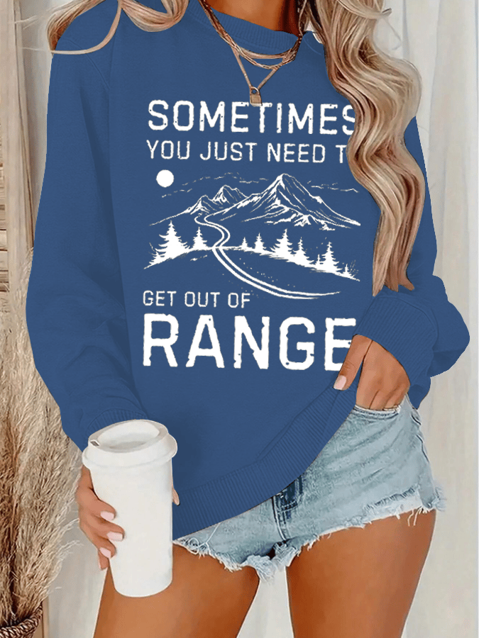 Women's Get Out Of Range Hiking Print Crew Neck Long Sleeve Sweatshirt
