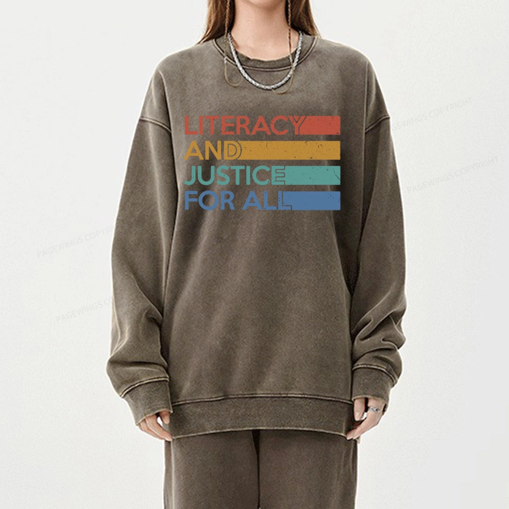 Pagewing Literacy and Justice For All Unisex Washed Sweatshirt