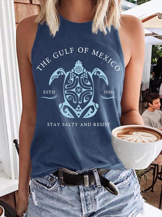 Women's Gulf Of Mexico Print Round Neck Tank Top