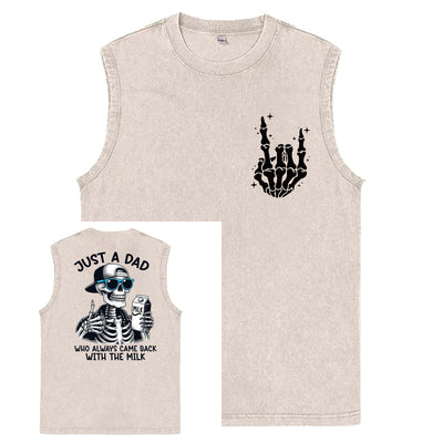 Just A Dad Who Always Came Back With The Milk Print Washed Cotton Sleeveless Tank Tops