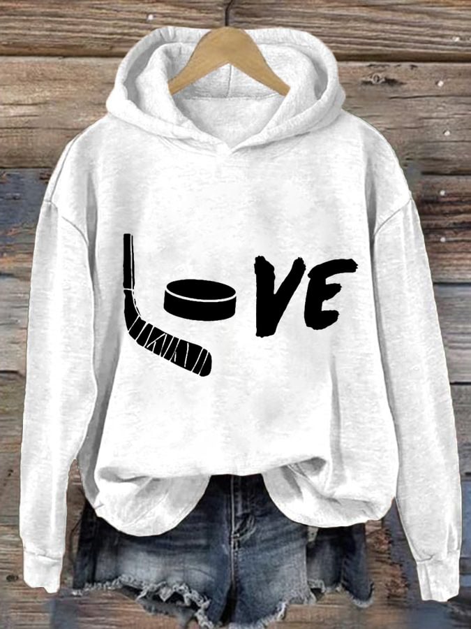 Women's Love Ice Hockey Print Casual Sweatshirt