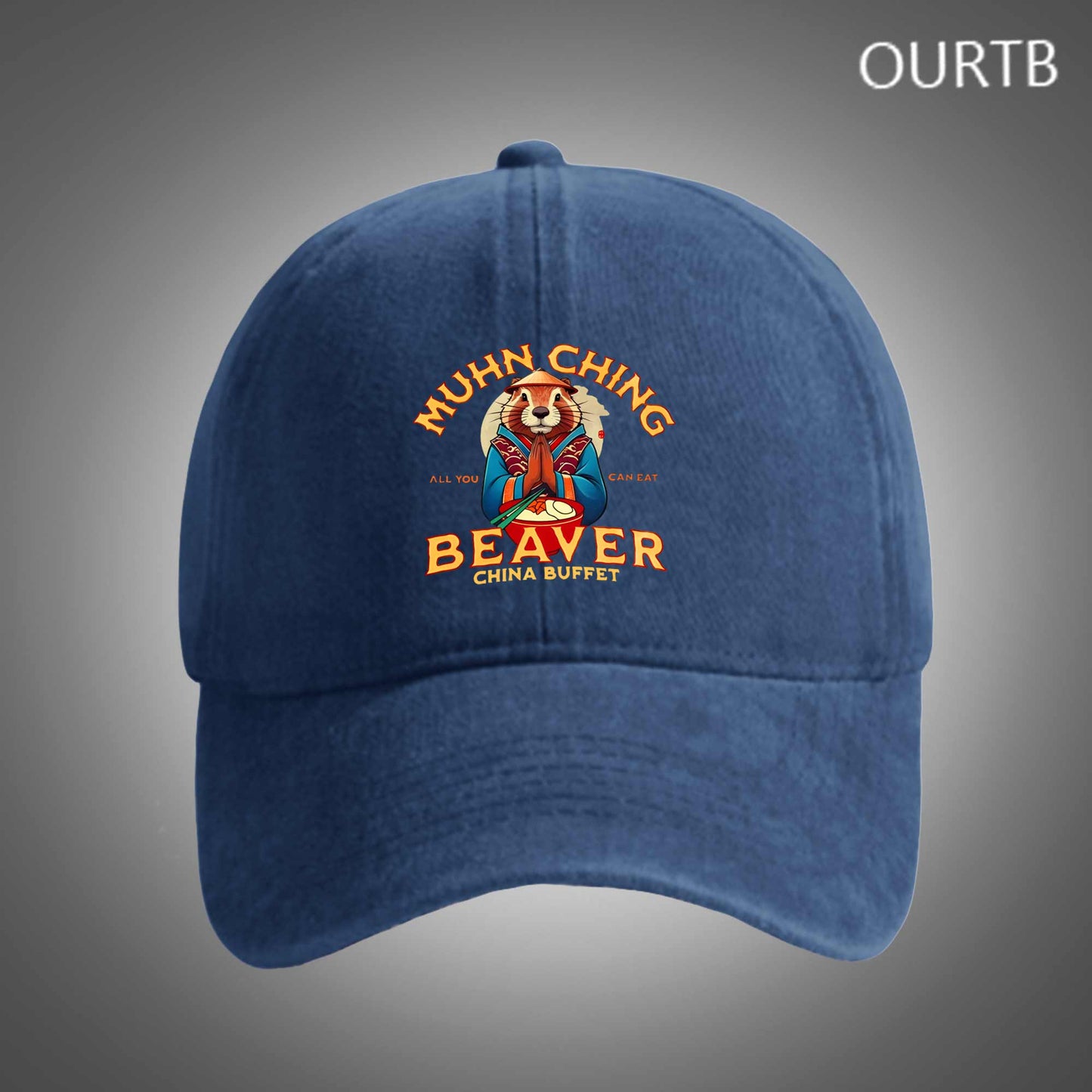 Muhn China All You Can Eat Beaver China Buffet Funny Art Print Unisex Distressed Cotton Washed Art Print Hat