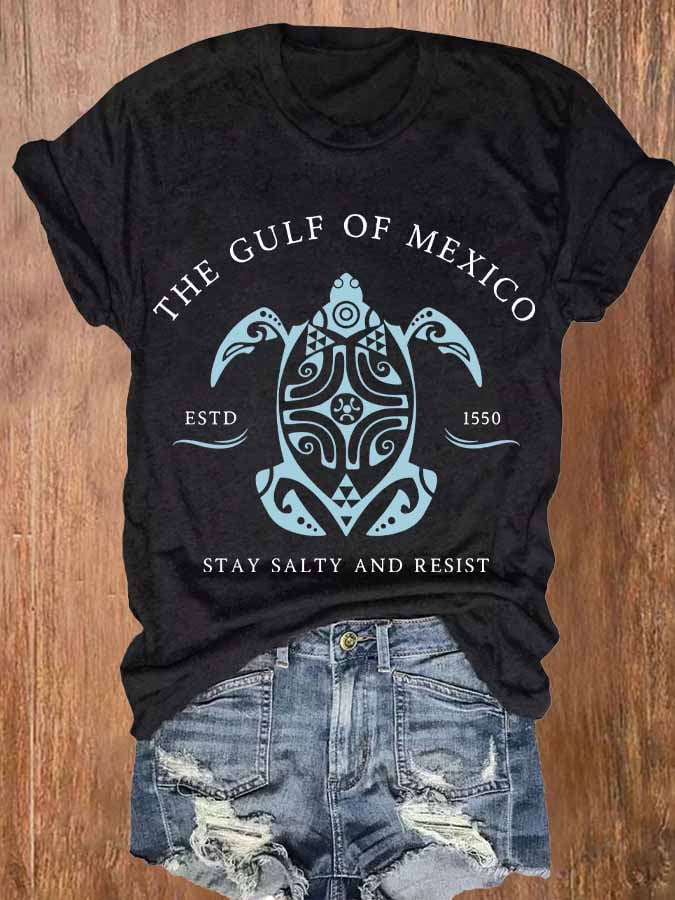 Women's Gulf Of Mexico Print Round Neck T-Shirt