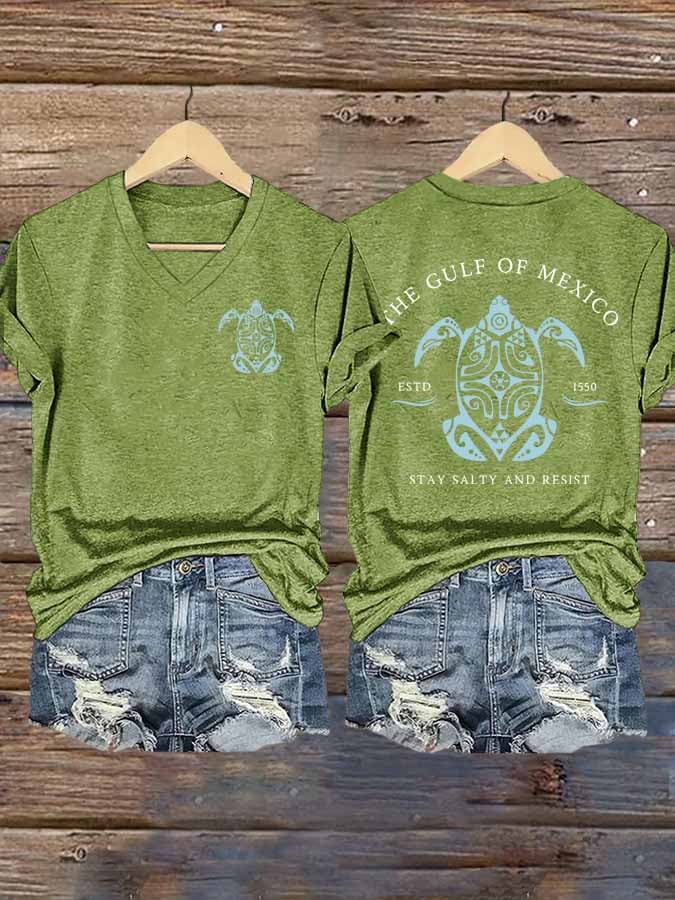 Women's Gulf Of Mexico Printed V Neck T-Shirt