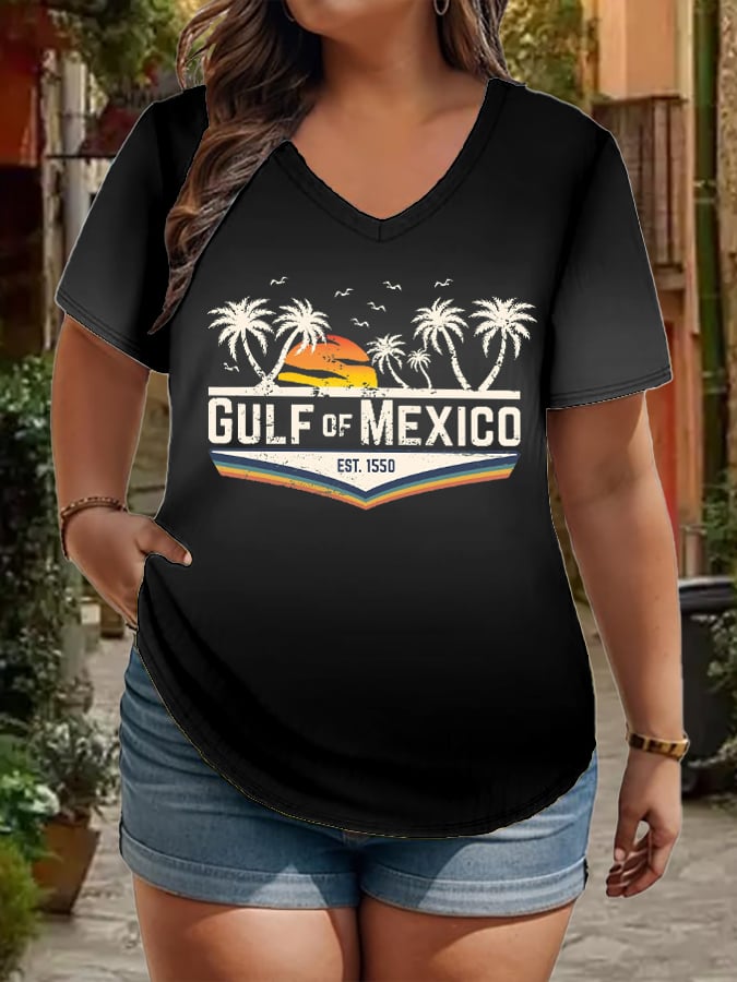 Women's Plus Size Gulf Of Mexico Print V-Neck T-Shirt
