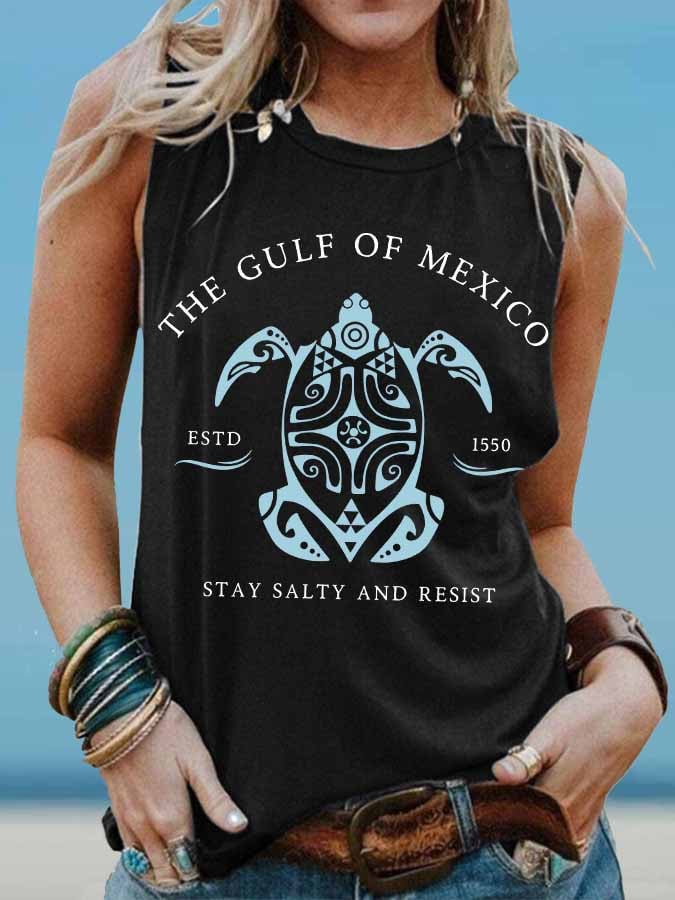 Women's Gulf Of Mexico Print Round Neck Tank Top