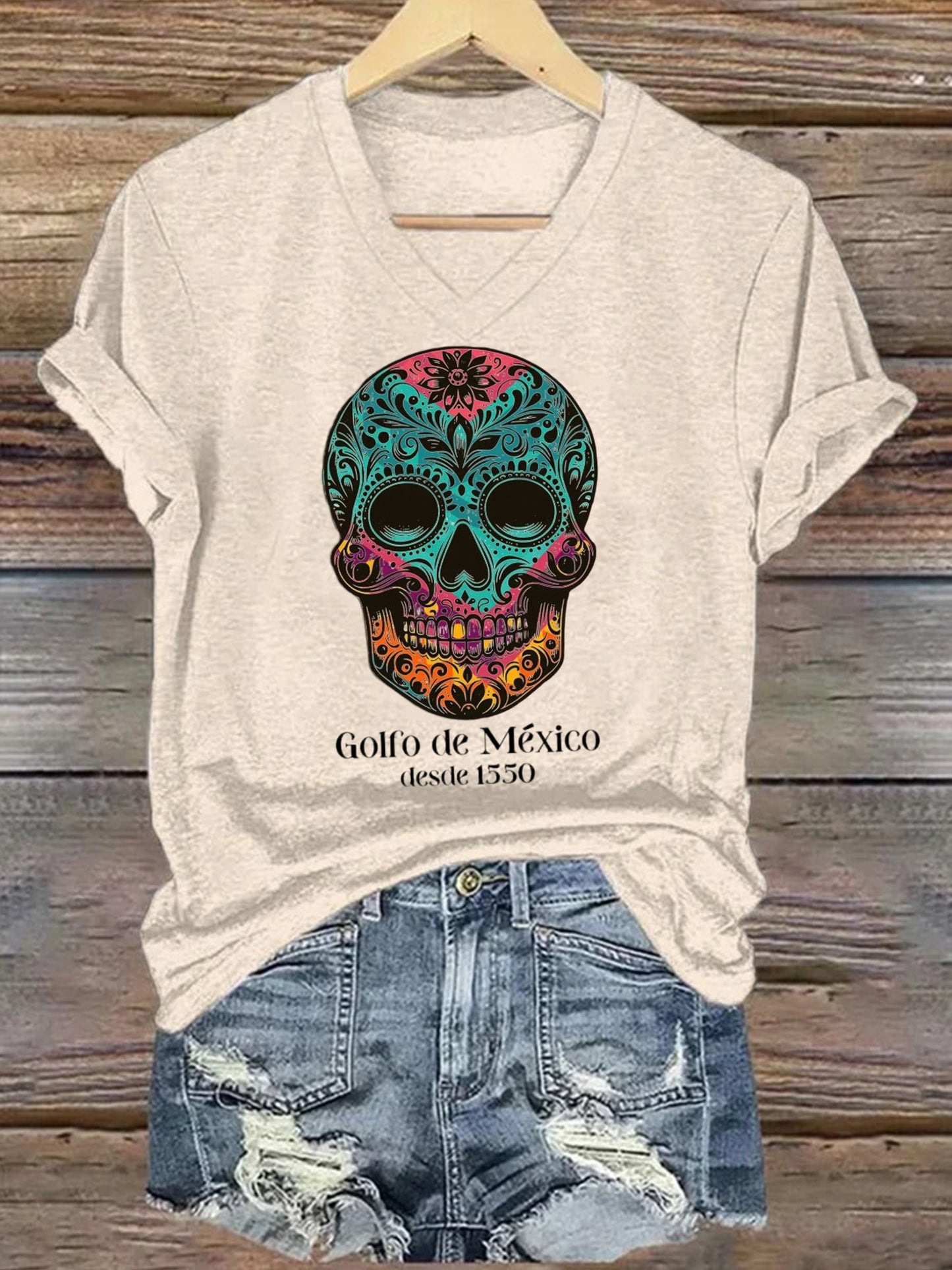 Women's Gulf of Mexico Skull Printed Short-Sleeved T-Shirt