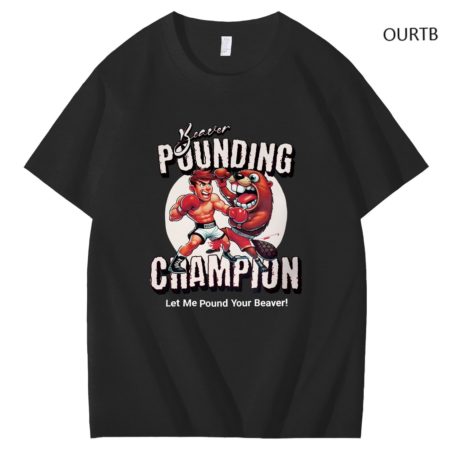 Beaver Pounding Champion Let Me Pound Your Beaver Funny Art Pattern Print T-Shirt