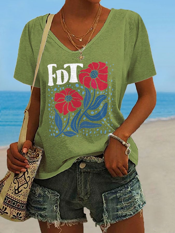 Women's Retro Flowers FDT Print T-Shirt
