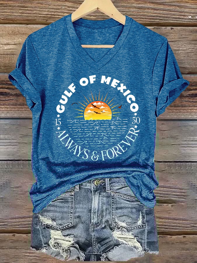 Women's Gulf Of Mexico Printed V Neck T-Shirt