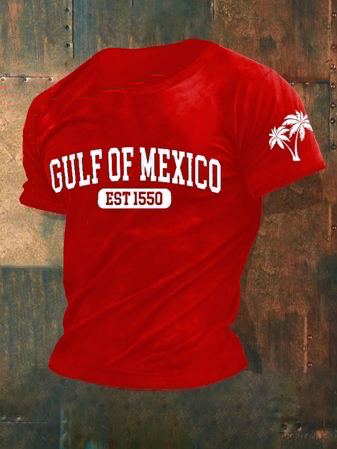 Men'S Retro Gulf Of Mexico Printed Casual Crew Neck T-Shirt