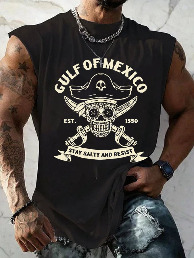 Men'S Retro Gulf Of Mexico Est 1550 Stay Salty And Resist Print Sleeveless Tank Top