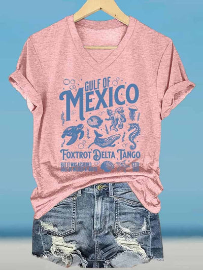 Women's Gulf Of Mexico Printed V Neck T-Shirt