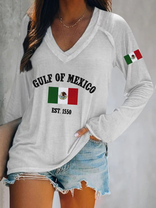 Women's Gulf Of Mexico Print V Neck T-Shirt