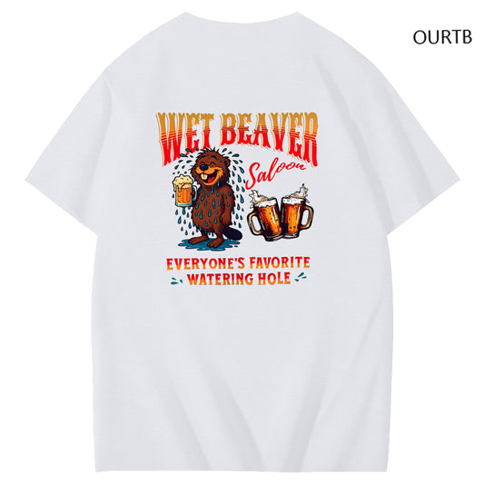 Wet Beaver Everyone's Favorite Watering Hole Funny Adoult Art Pattern Print T-Shirt
