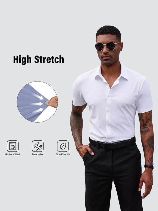 Stretch Dress Shirts for Men Short Sleeve Slim Fit Casual Button Down Shirts Muscle Fit Men's Dress Shirts