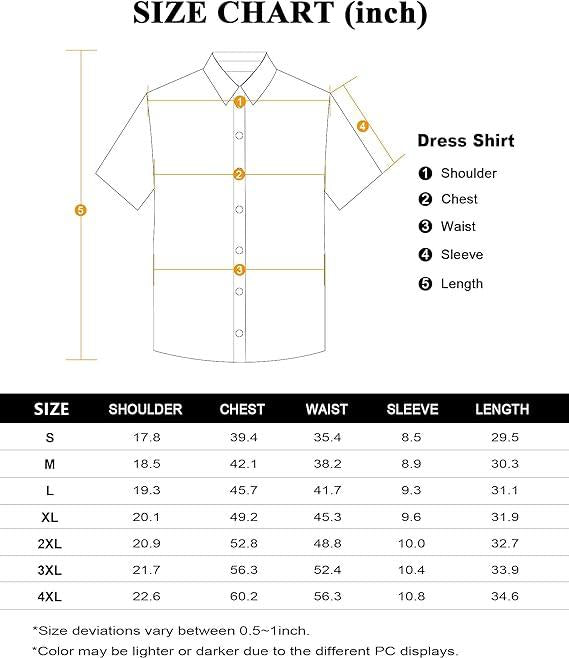 Stretch Dress Shirts for Men Short Sleeve Slim Fit Casual Button Down Shirts Muscle Fit Men's Dress Shirts