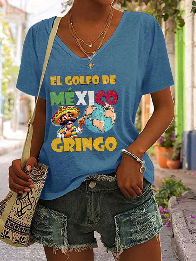 Women's "The Gulf of Mexico Gringo" Printed V-Neck T-Shirt
