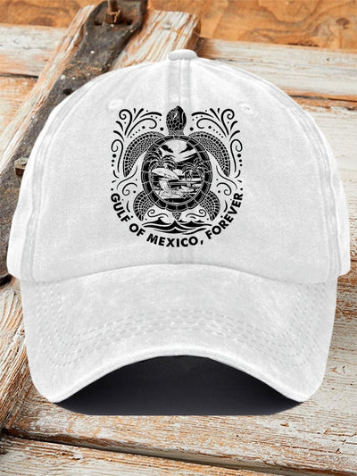 Retro Gulf Of Mexico Forever Sea Turtle Printed Baseball Cap