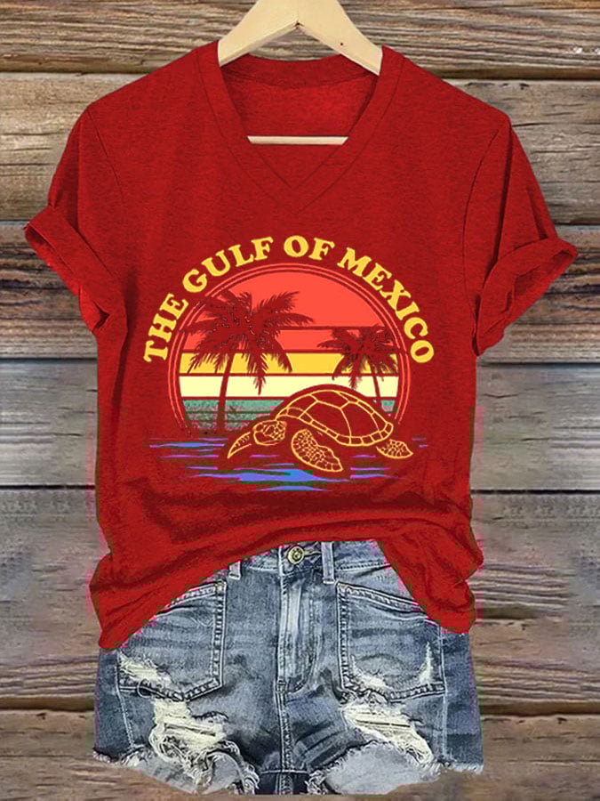 Women's Gulf of Mexico Print V-Neck T-Shirt