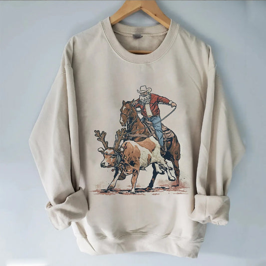 Western Roping Santa Pullover Sweatshirt