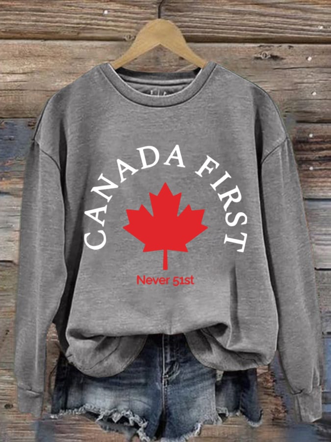 Women's Canada No. 1 Not No. 51 Printed Round Neck Long Sleeve Sweatshirt