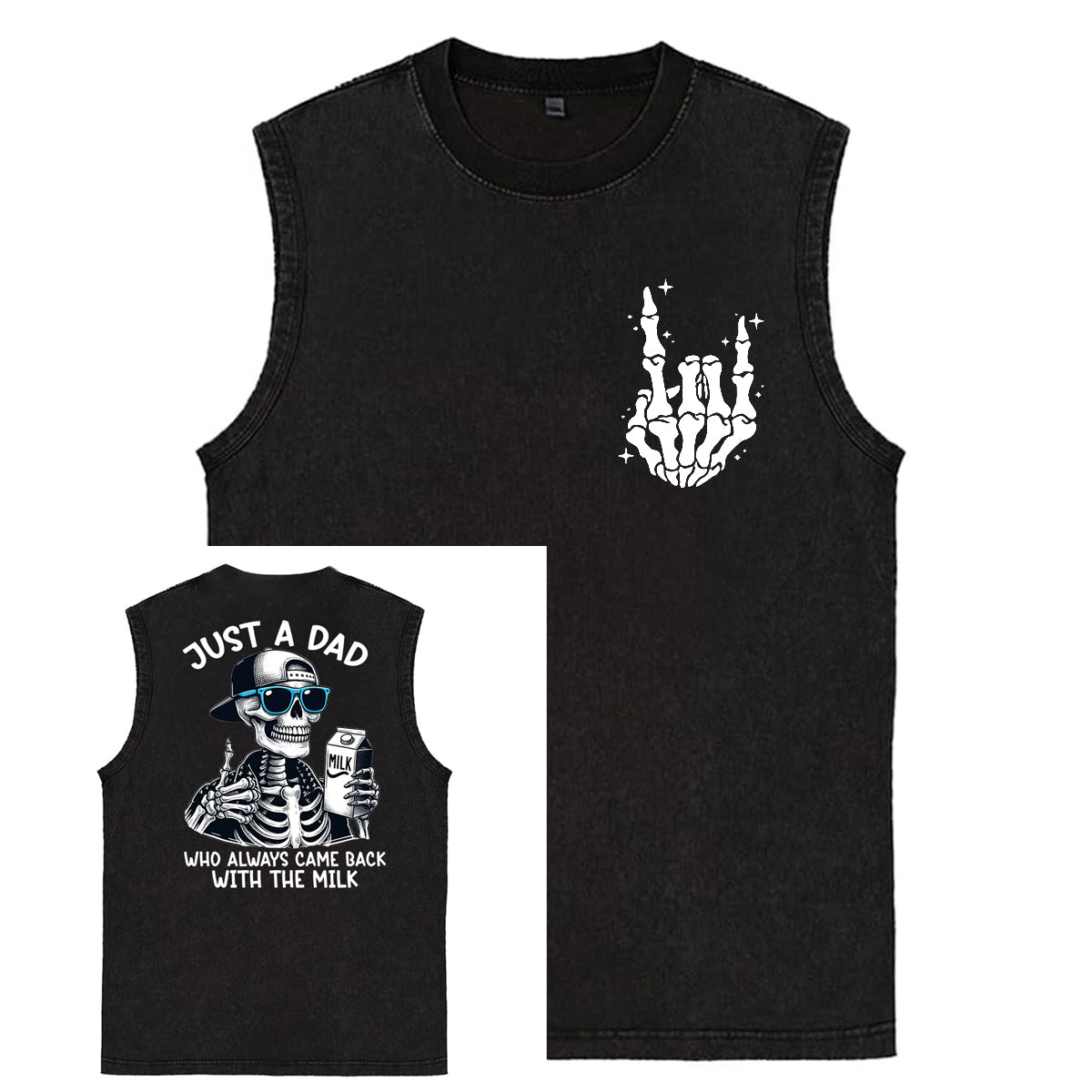 Just A Dad Who Always Came Back With The Milk Print Washed Cotton Sleeveless Tank Tops