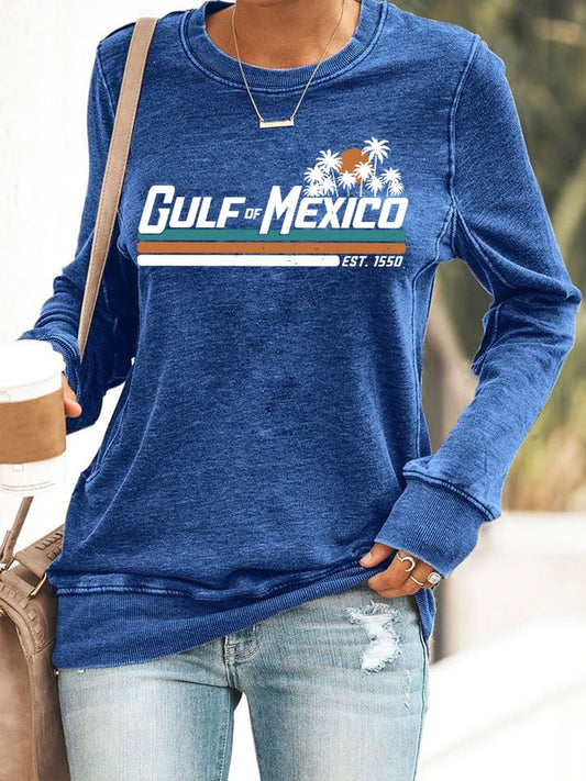Women's Gulf Of Mexico Print Round Neck Sweatshirt