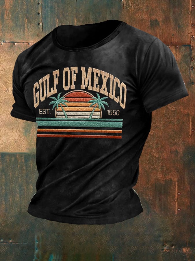 Men'S Retro Gulf Of Mexico Printed Casual Crew Neck T-Shirt