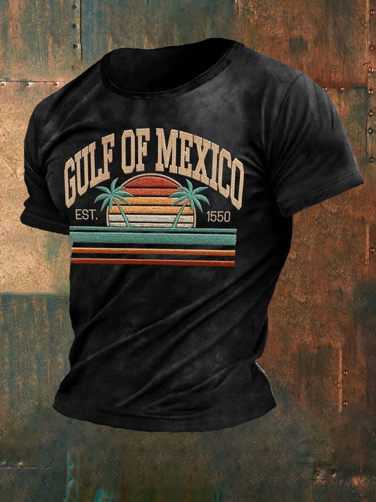 Men'S Retro Gulf Of Mexico Printed Casual Crew Neck T-Shirt