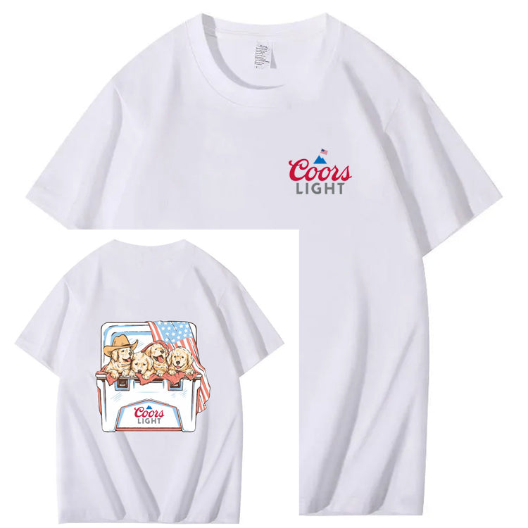 Funny Dogs And American Flag Pattern Print T-Shirt