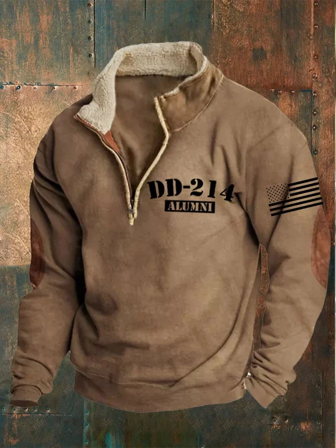 Men's Veterans DD-214 Zipper Collar Long Sleeve Sweatshirt