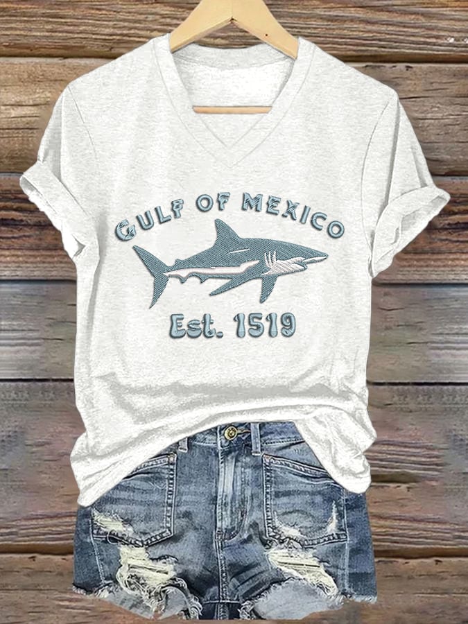 Women's Gulf Of Mexico Printed V Neck T-Shirt