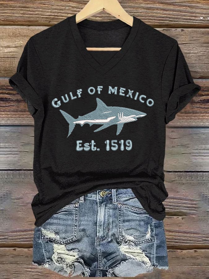 Women's Gulf Of Mexico Printed V Neck T-Shirt