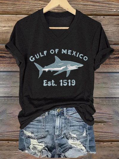 Women's Gulf Of Mexico Printed V Neck T-Shirt