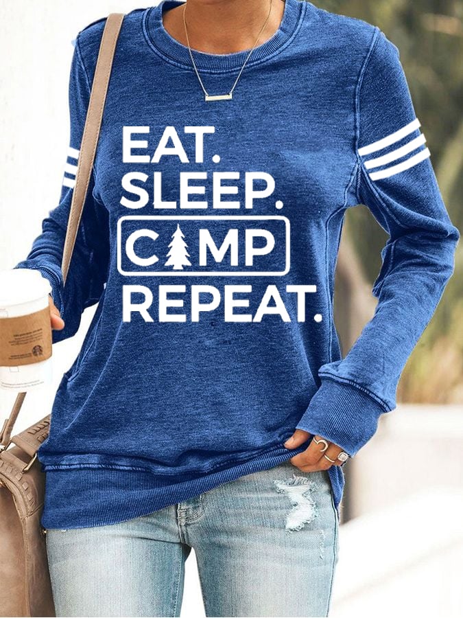 Women's Eat Sleep Camp Repeat Hiking Print Sweatshirt