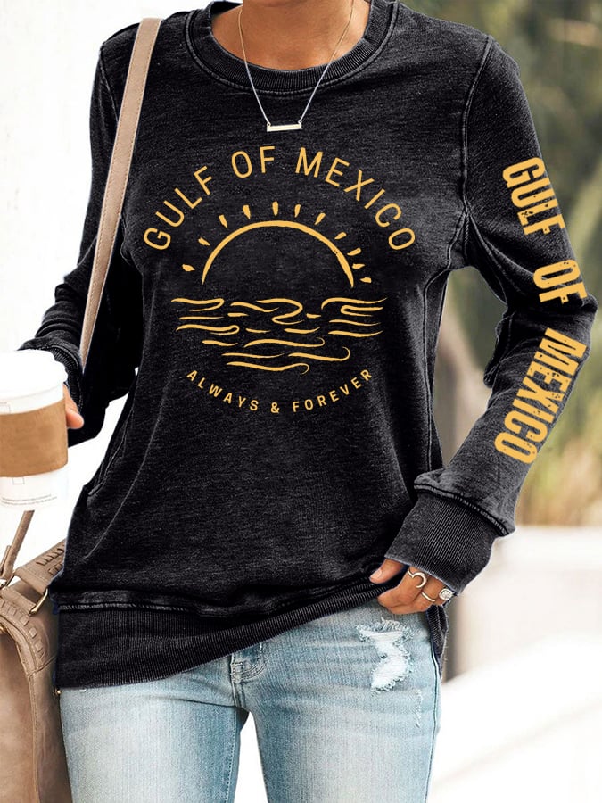 Women's Gulf Of Mexico Print Round Neck Sweatshirt