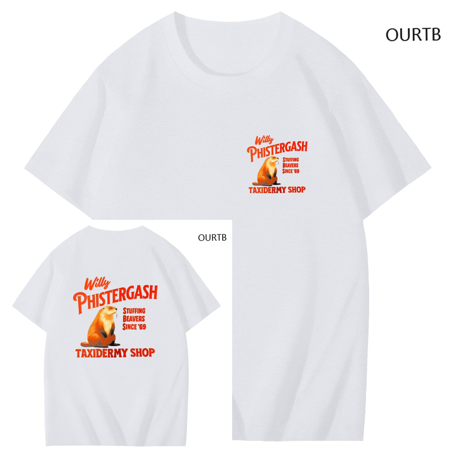 Willy Phistergash Stuffing Beavers Since'69 Taxidermy Shop Art Pattern Print T-Shirt