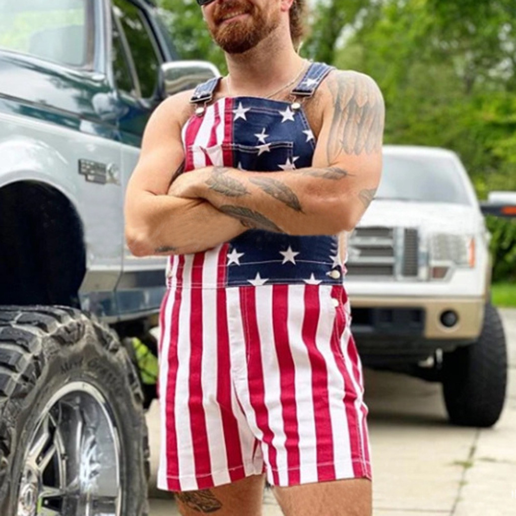 American Independence Day Flag Unisex Canvas Denim Jumpsuit
