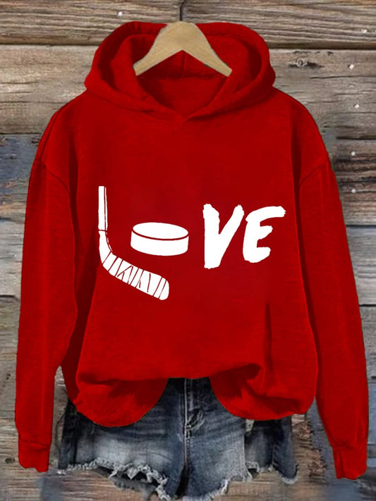Women's Love Ice Hockey Print Casual Sweatshirt