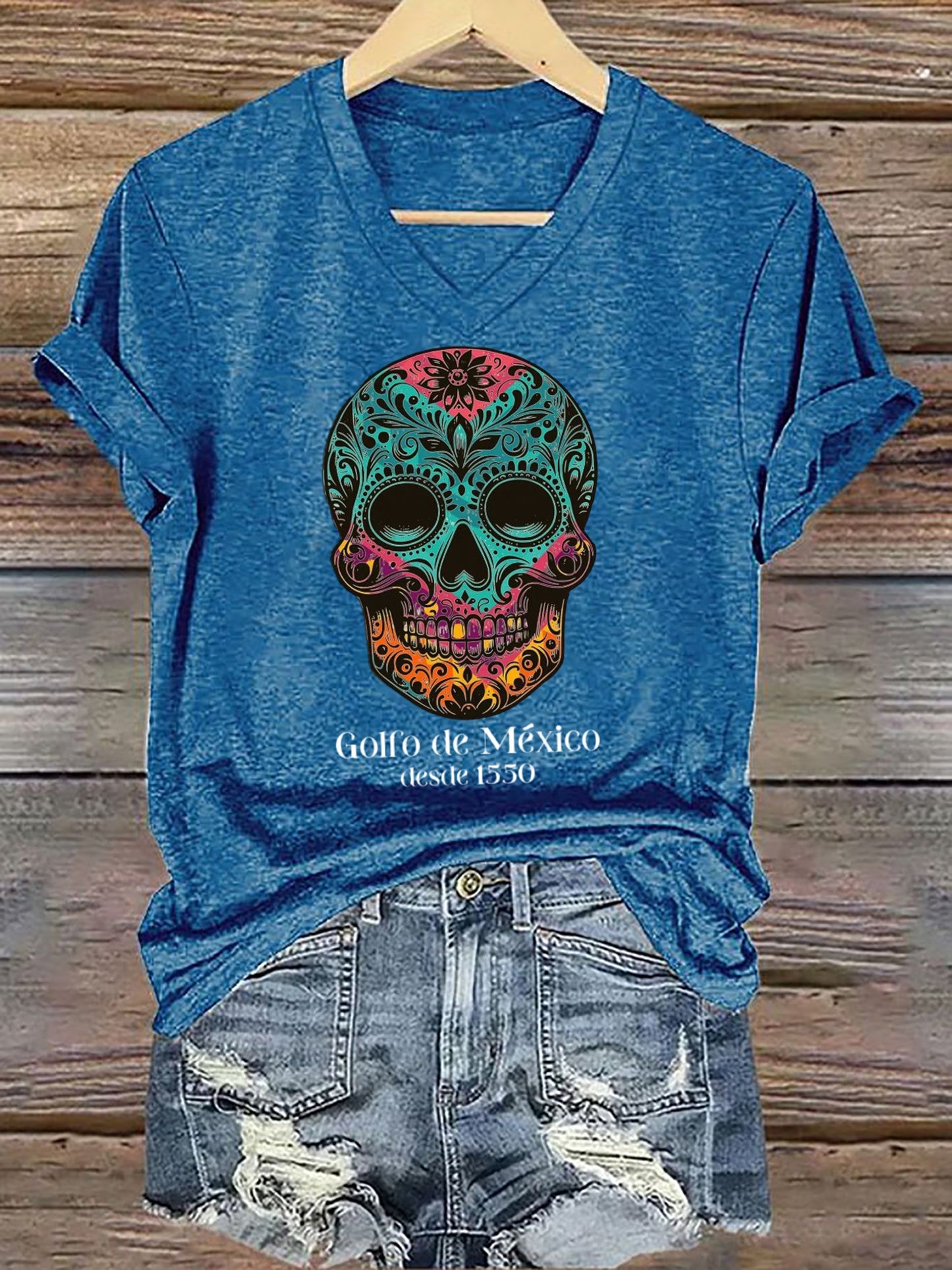 Women's Gulf of Mexico Skull Printed Short-Sleeved T-Shirt