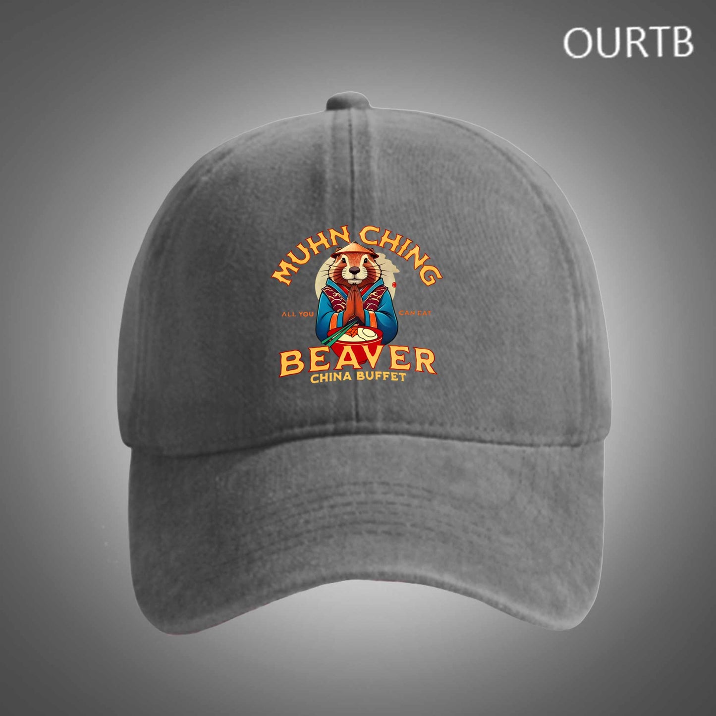 Muhn China All You Can Eat Beaver China Buffet Funny Art Print Unisex Distressed Cotton Washed Art Print Hat