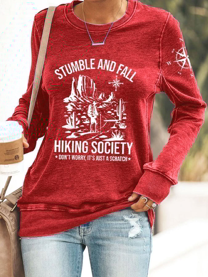 Womens Stumble And Fall Hiking Society Printed Sweatshirt