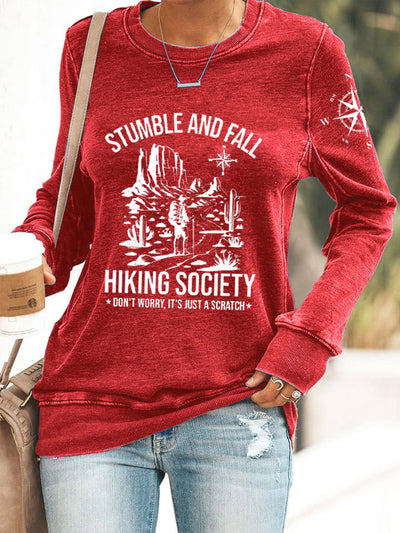 Womens Stumble And Fall Hiking Society Printed Sweatshirt