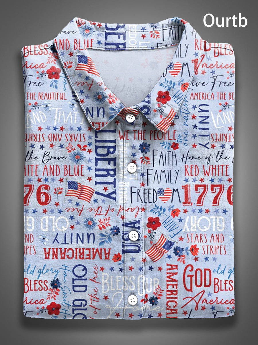 Abstract 1776 Freedom USA Independence Day Abstract Pattern Art Print Casual 100% Cotton Shirt