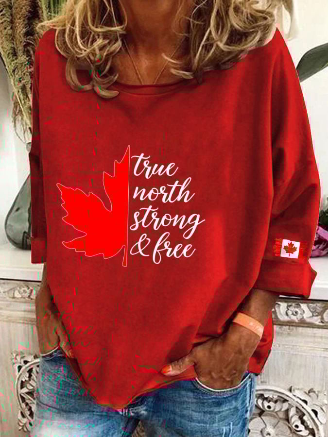 Women's "True North Strong and Free" Canadian Flag Print Sweatshirt