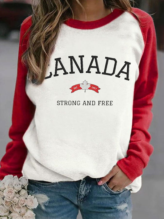 Women'S Retro Canada Strong And Free Print Sweatshirt