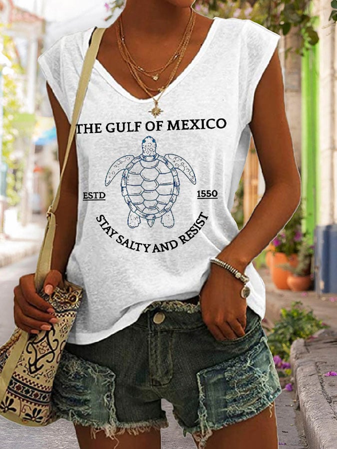 Women's Retro The Gulf Of Mexico Stay Salty And Resist Est 1550 Print Tank Top